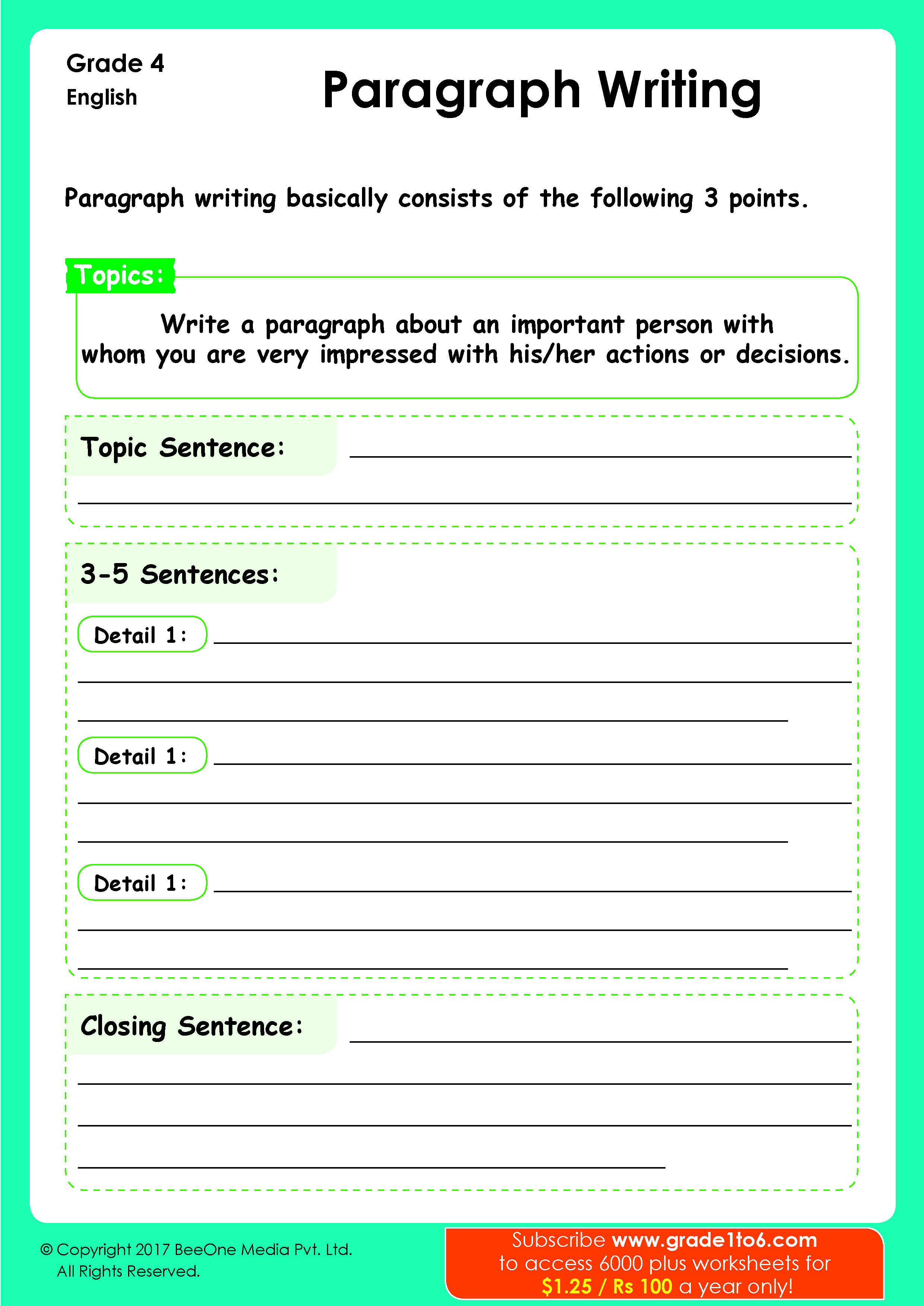 Writing Paragraph Worksheet|www.grade1to6.com