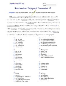 Intermediate Paragraph Correction Worksheet for 4th - 6th Grade ...