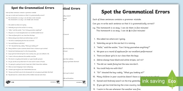 Correcting Grammar in Sentences Worksheet | KS2 - Twinkl