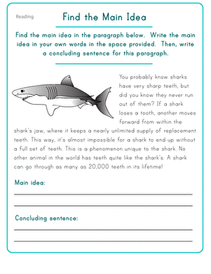 Find the Main Idea: Shark | Worksheet 