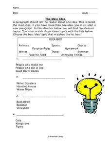 The Main Idea Worksheet for 5th - 6th Grade | Lesson Planet