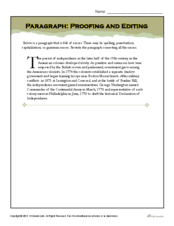 How to Edit and Proof a Paragraph - Printable Worksheet Activity