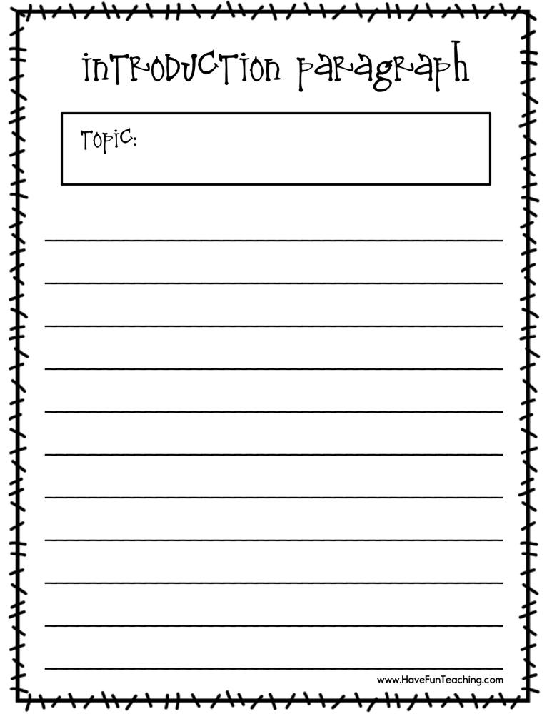 Writing an Introduction Paragraph Worksheet  