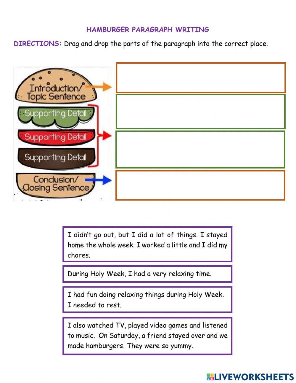 Hamburger paragraph writing interactive worksheet  