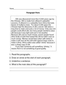 Paragraph Parts Worksheet for 3rd - 4th Grade | Lesson Planet