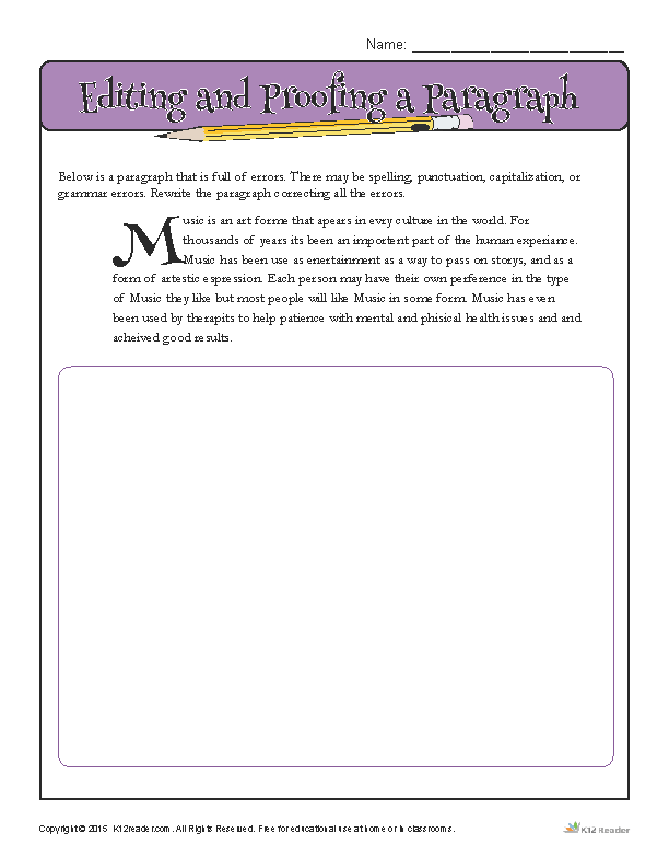 Editing and Proofing a Paragraph | Proofing and Editing Worksheets
