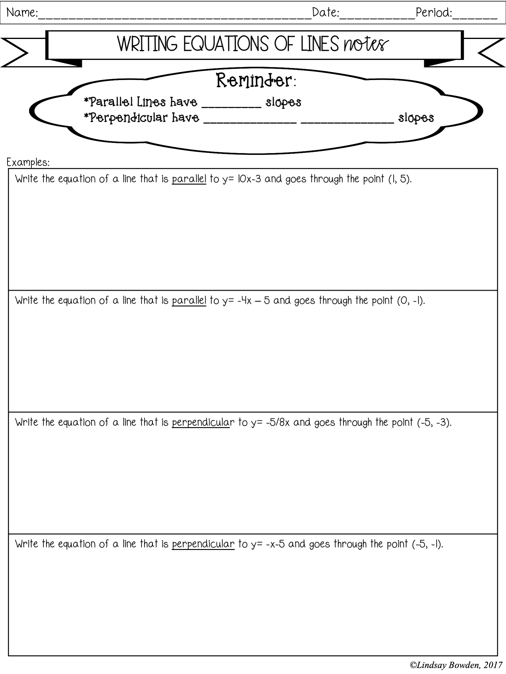 Slope of Parallel and Perpendicular Lines Notes and Worksheets ...