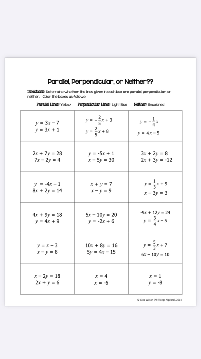 parallel and perpendicular lines worksheet answers