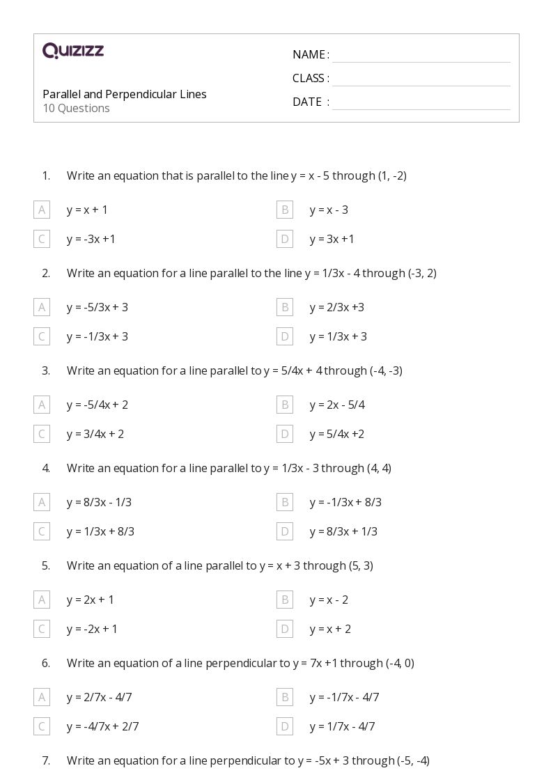 parallel and perpendicular lines worksheet answers