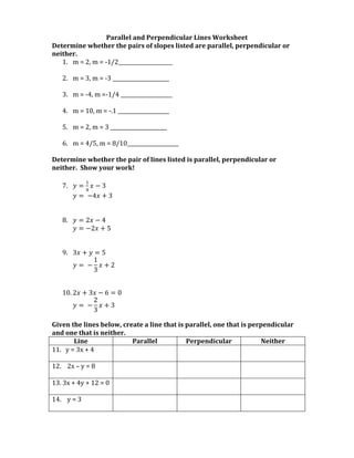 6.6 parallel and perpendicular lines worksheet | PDF