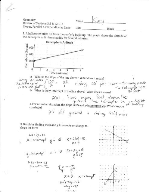 Slopes, Parallel &   Perpendicular Lines (Answer Key)
