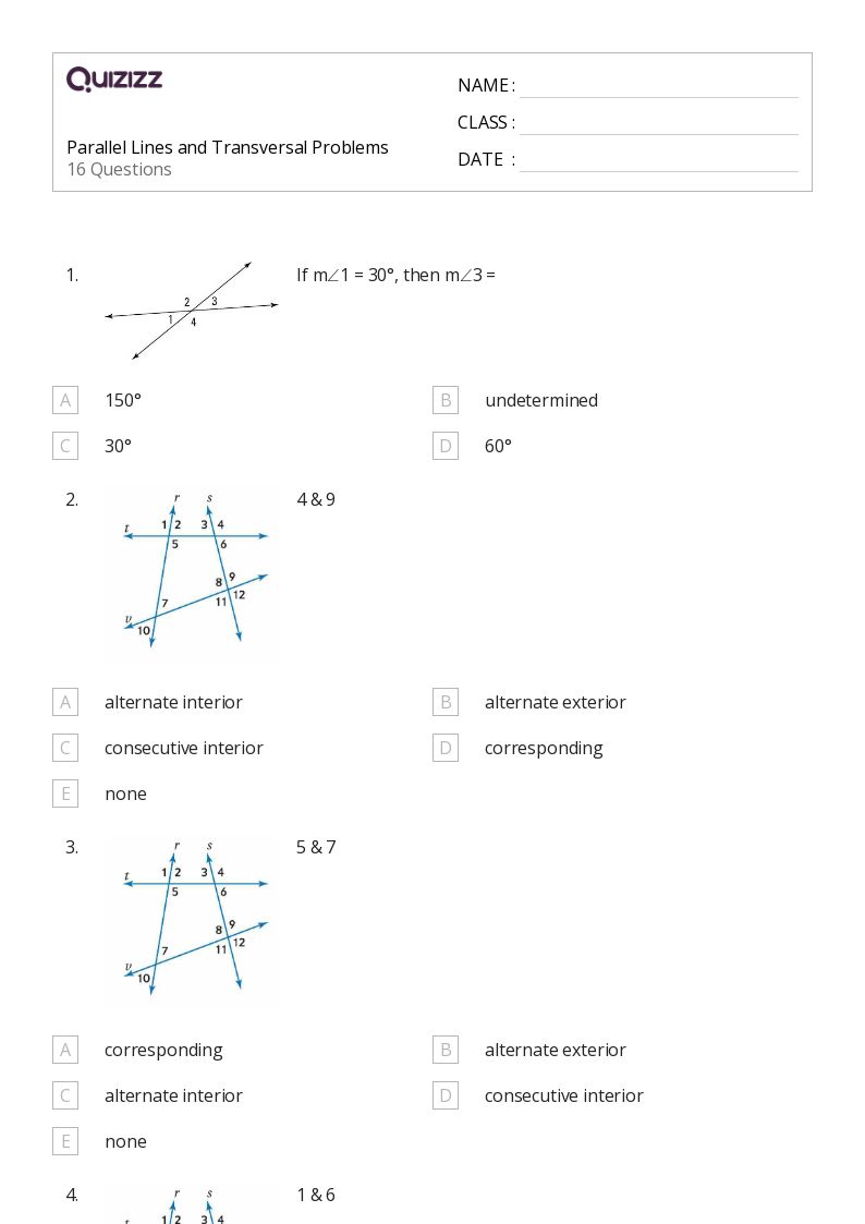 50+ transversal of parallel lines worksheets for 12th Year on ...