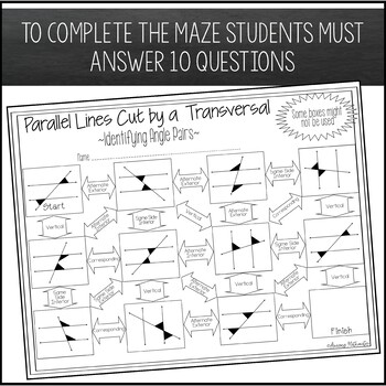 Parallel Lines Cut by a Transversal Worksheet - Identifying Angle ...