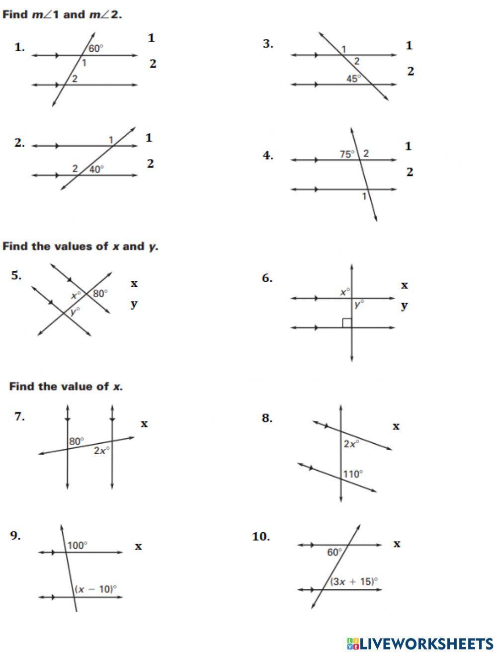 parallel and transversal worksheet
