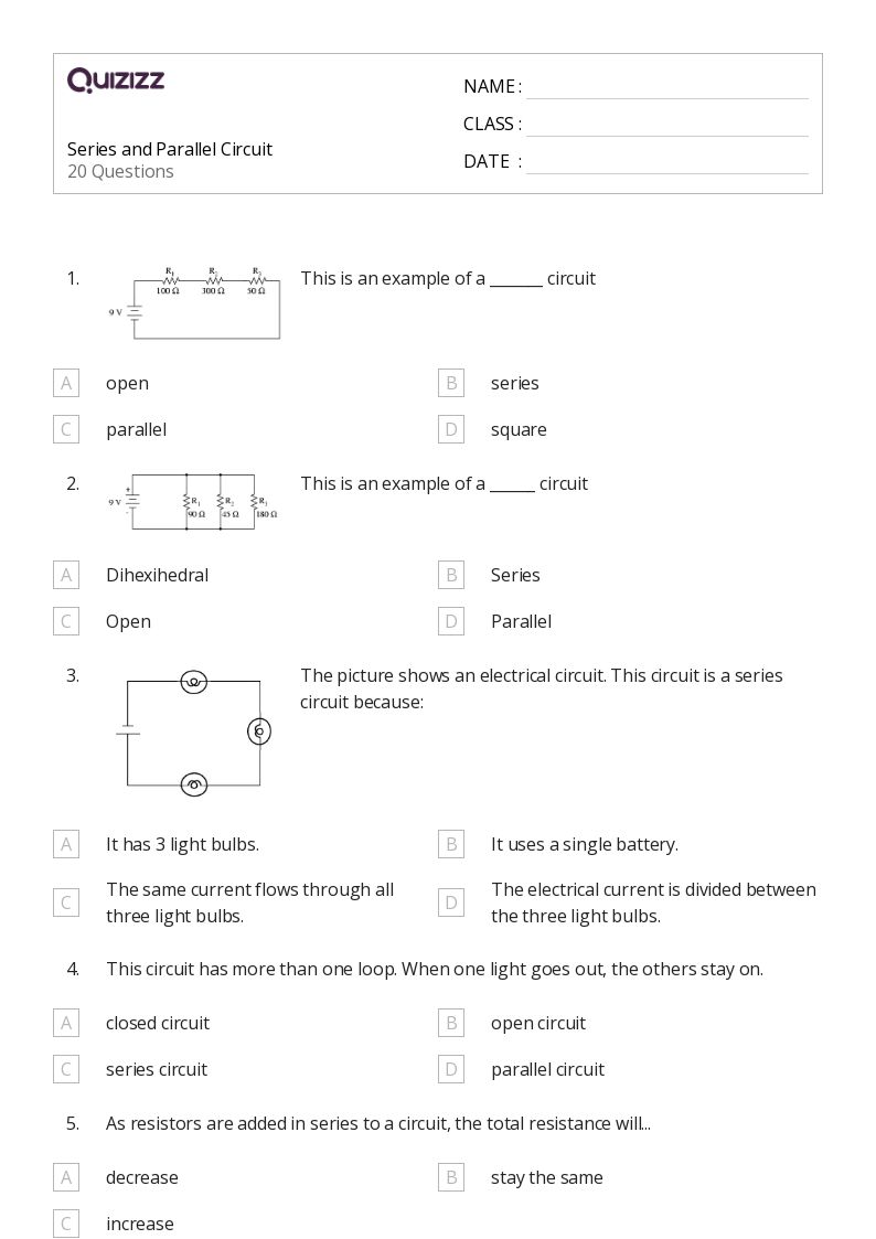 50+ series and parallel resistors worksheets for 9th Class on ...