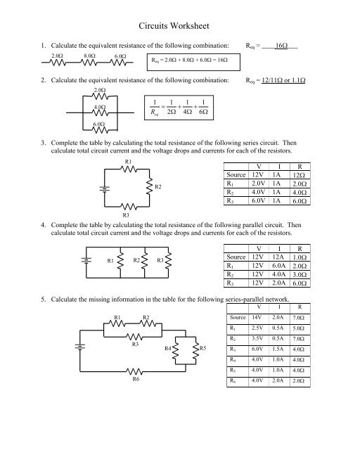 parallel circuits worksheet answers