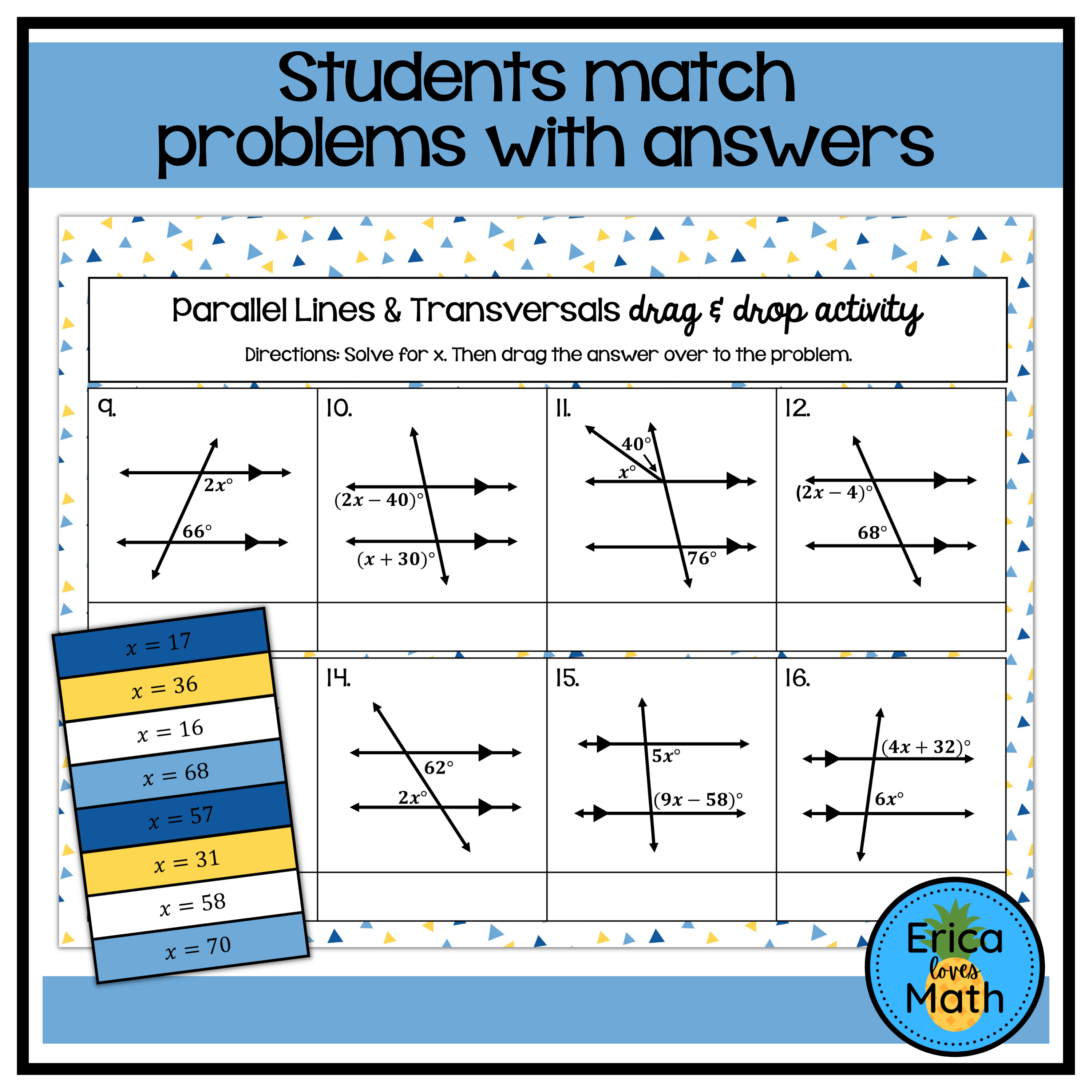 Parallel Lines & Transversals Digital Activity Drag & Drop Worksheets