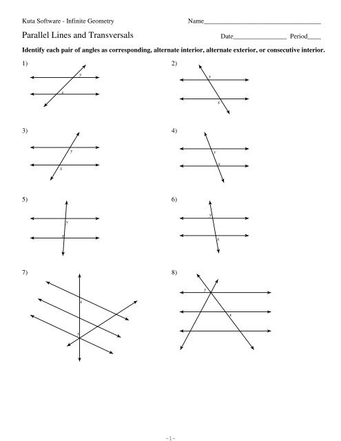 parallel line and transversal worksheet