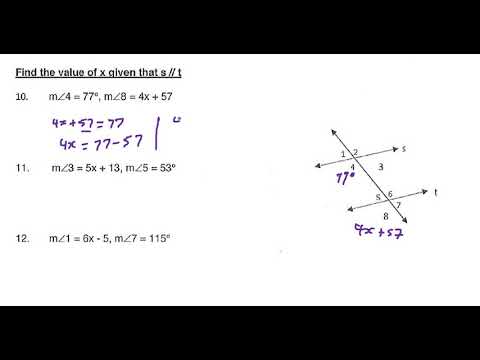 Worksheet 3 Parallel and Transveral Lines(questions 10 - 12)