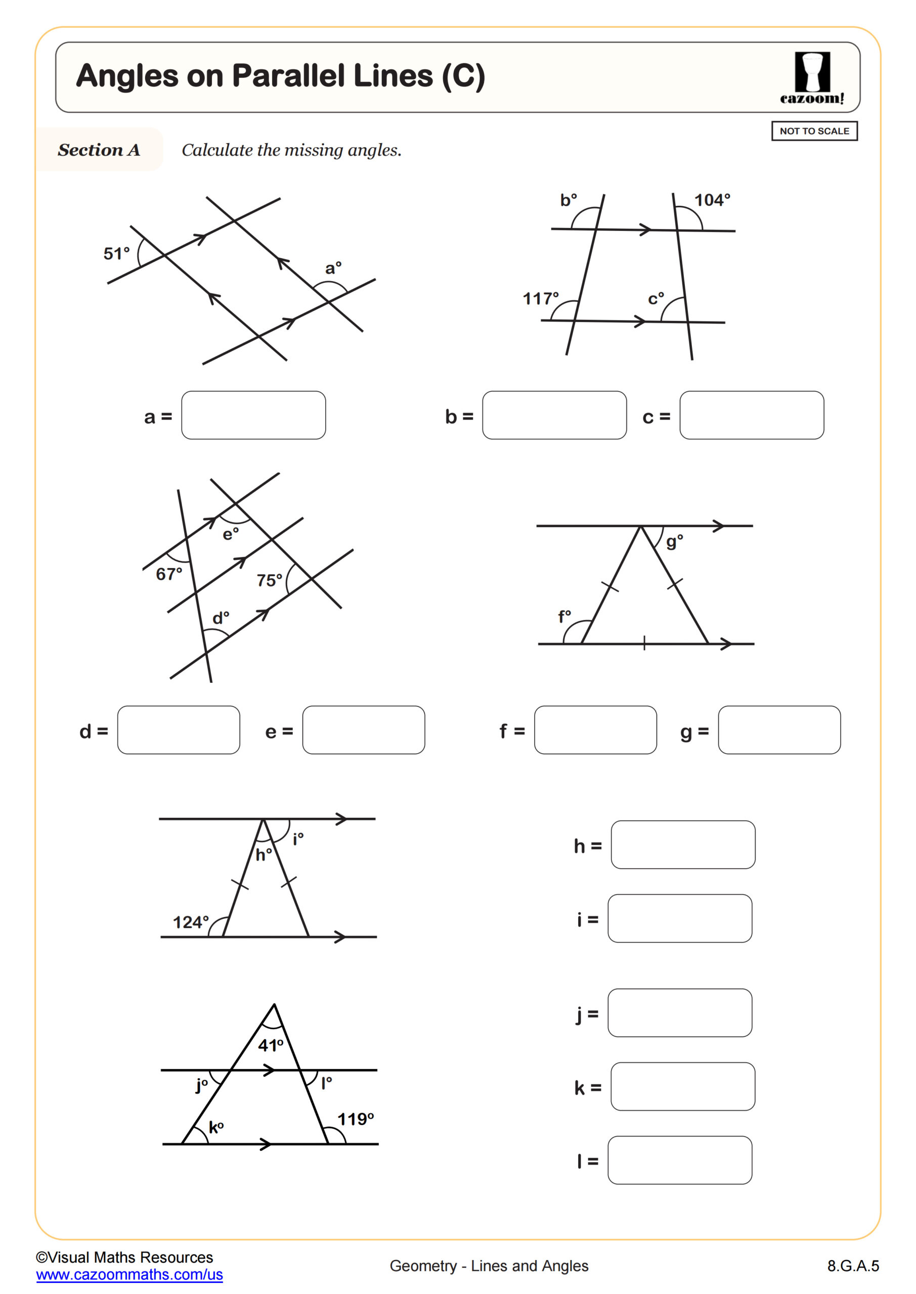 Calculating Angles on Parallel Lines with Transversals (C ...