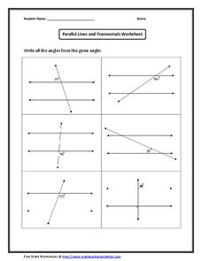 Parallel Lines and Transversals Worksheet Worksheet for 10th Grade ...