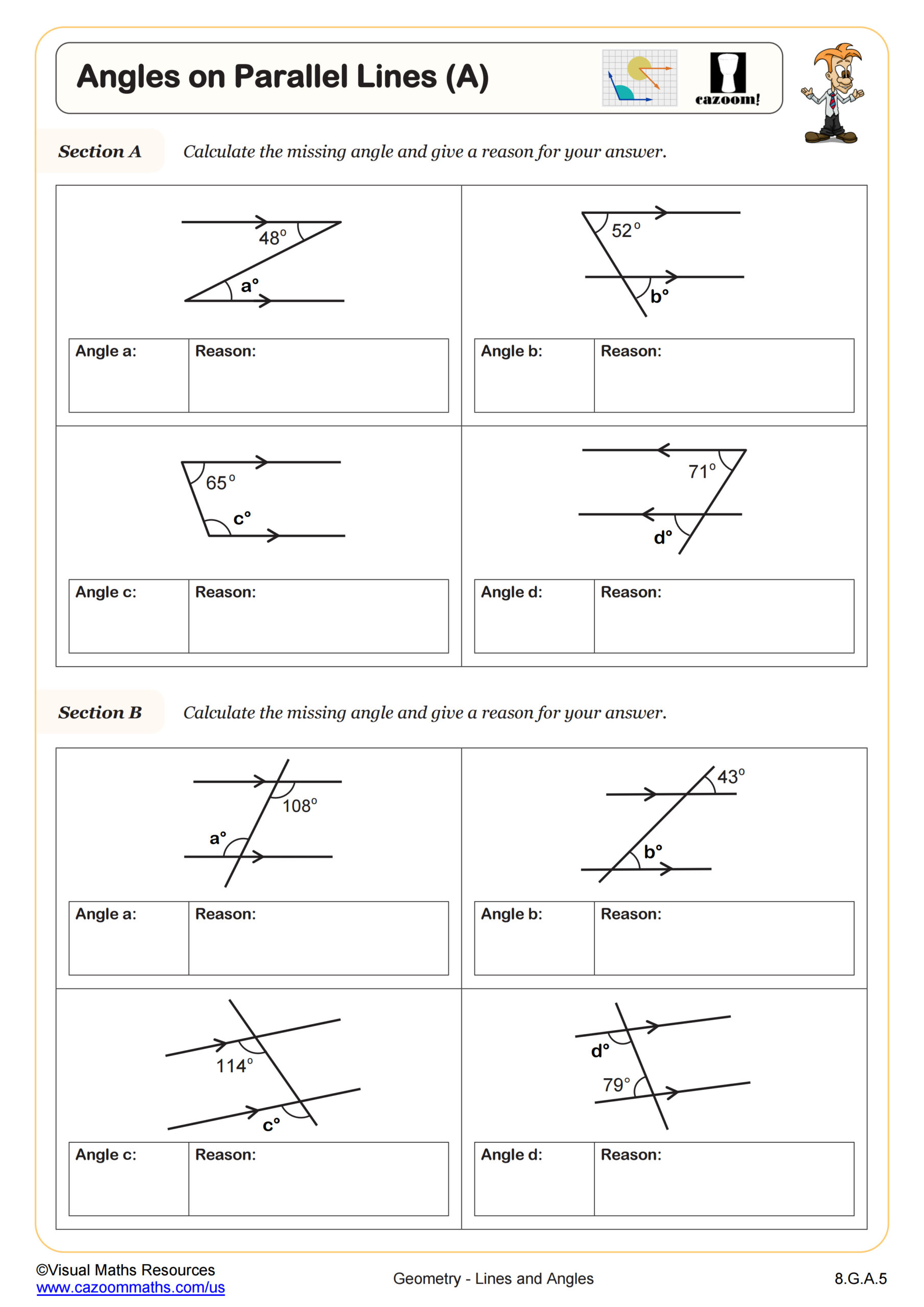 Calculating Angles on Parallel Lines with Transversals (A ...