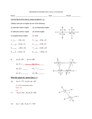 parallel lines cut by a transversal worksheet 8th grade