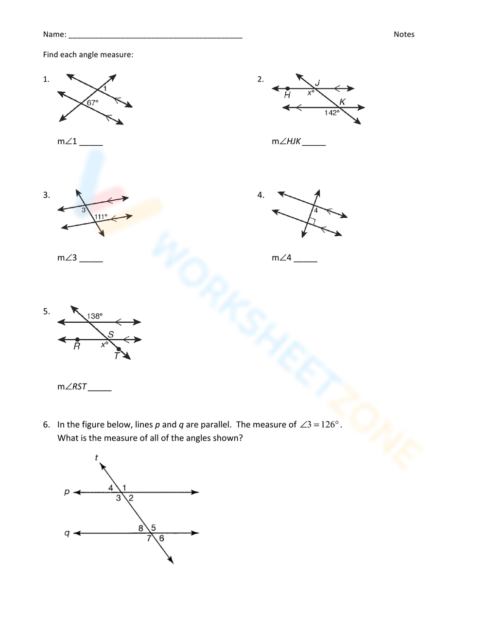 Free Parallel Lines Cut by a Transversal Worksheets - Worksheets Library