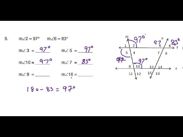 parallel lines cut by a transversal worksheet answers