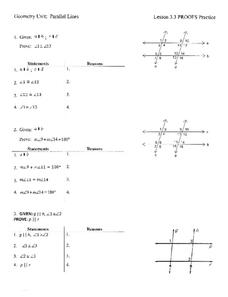 Parallel Lines Proofs Practice Worksheet for 8th - 11th Grade ...