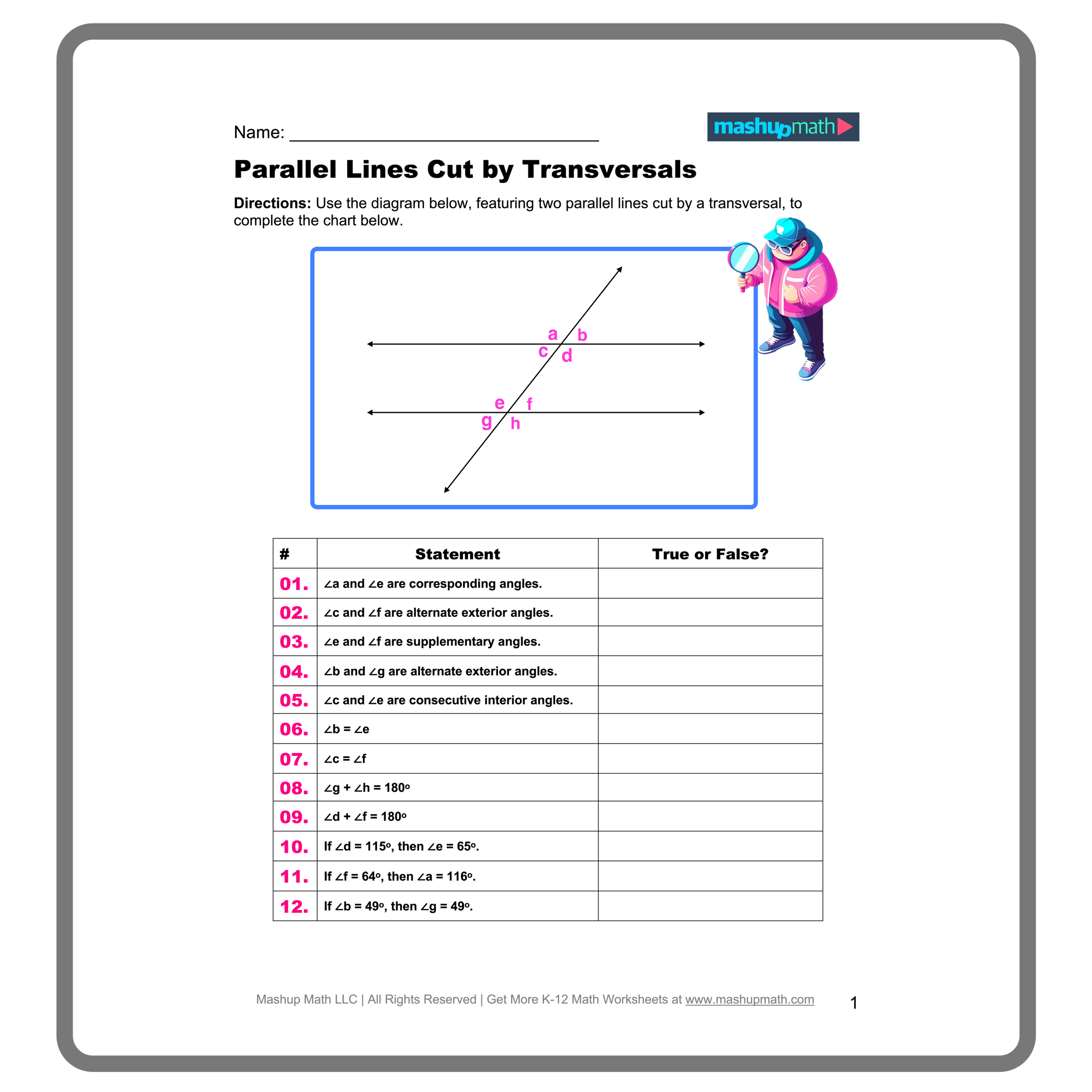 parallel lines transversals worksheet 2 answers
