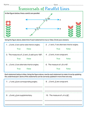 Transversals of Parallel Lines | Worksheet | Education.com