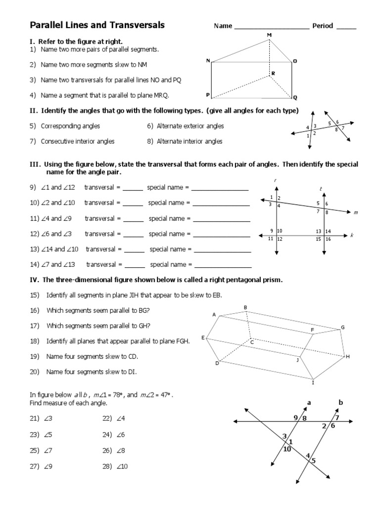 parallel lines transversals worksheet 2 answers