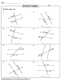 Angles Formed by a Transversal Worksheets
