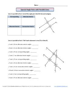 Parallel Lines and Transversals Worksheet| Using Properties