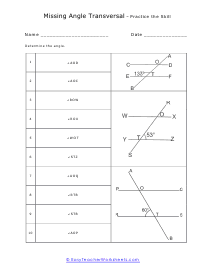Parallel Line Transversal Worksheets