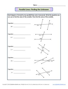 Parallel lines and Transversals Worksheet | Finding the Unknown