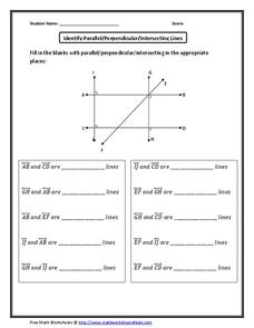 Identify Parallel/Perpendicular/Intersecting Lines Worksheet for ...
