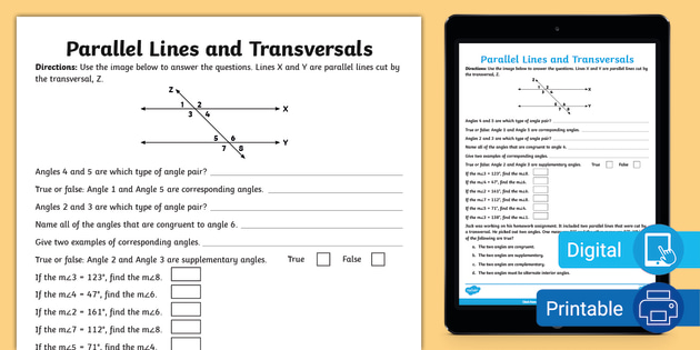 Eighth Grade Parallel Lines and Transversals Activity
