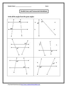 Parallel Lines and Transversal Wroksheet Worksheet for 10th Grade ...