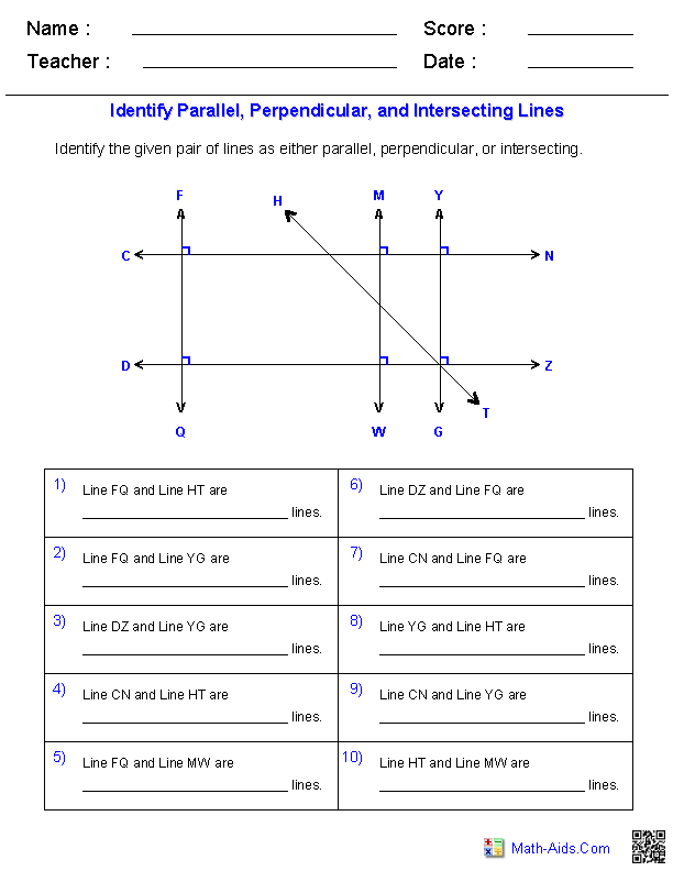 Geometry Worksheets | Lines Worksheets