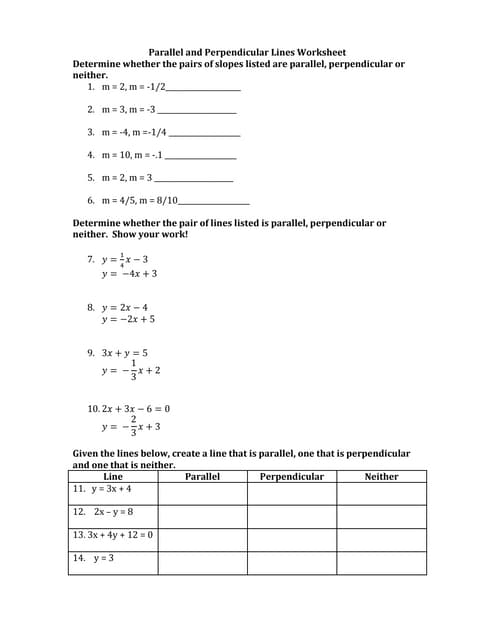 6.6 parallel and perpendicular lines worksheet | PDF