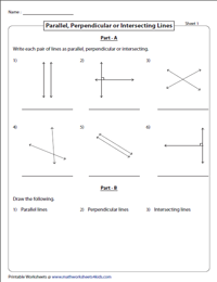 Parallel, Perpendicular and Intersecting Lines Worksheets