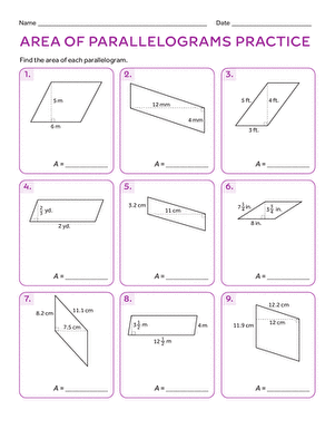 Area of Parallelograms Practice | Worksheet 