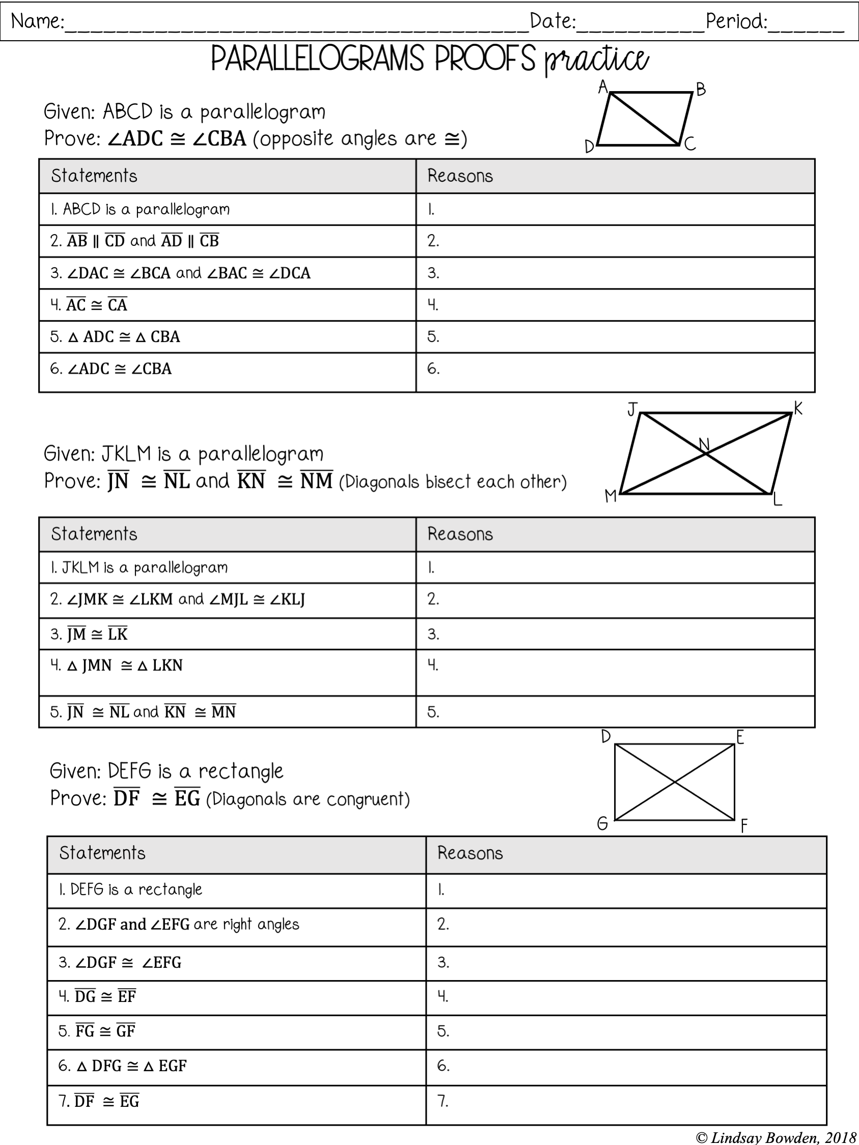 Parallelograms Notes and Worksheets - Lindsay Bowden