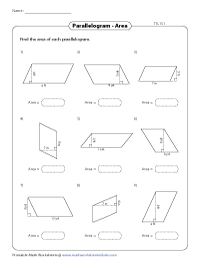 Area of Parallelograms Worksheets