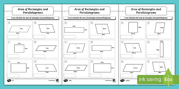 Area of Rectangles and Parallelograms Worksheet - Twinkl