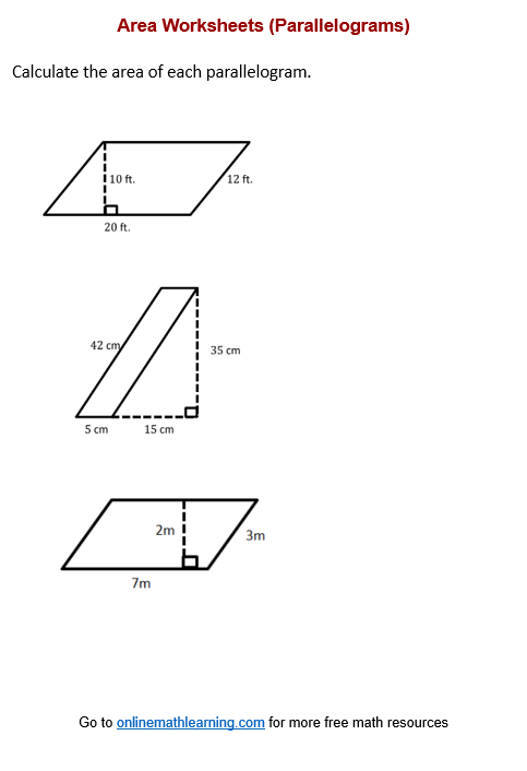 Area of Parallelogram Worksheets (printable, online, answers ...