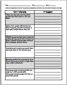 paraphrase worksheet middle school