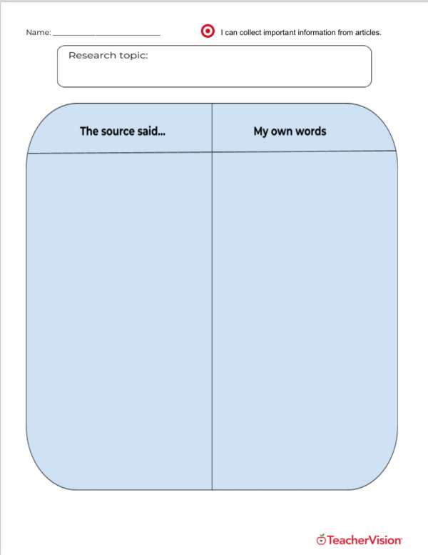 Research Notes Graphic Organizer - TeacherVision